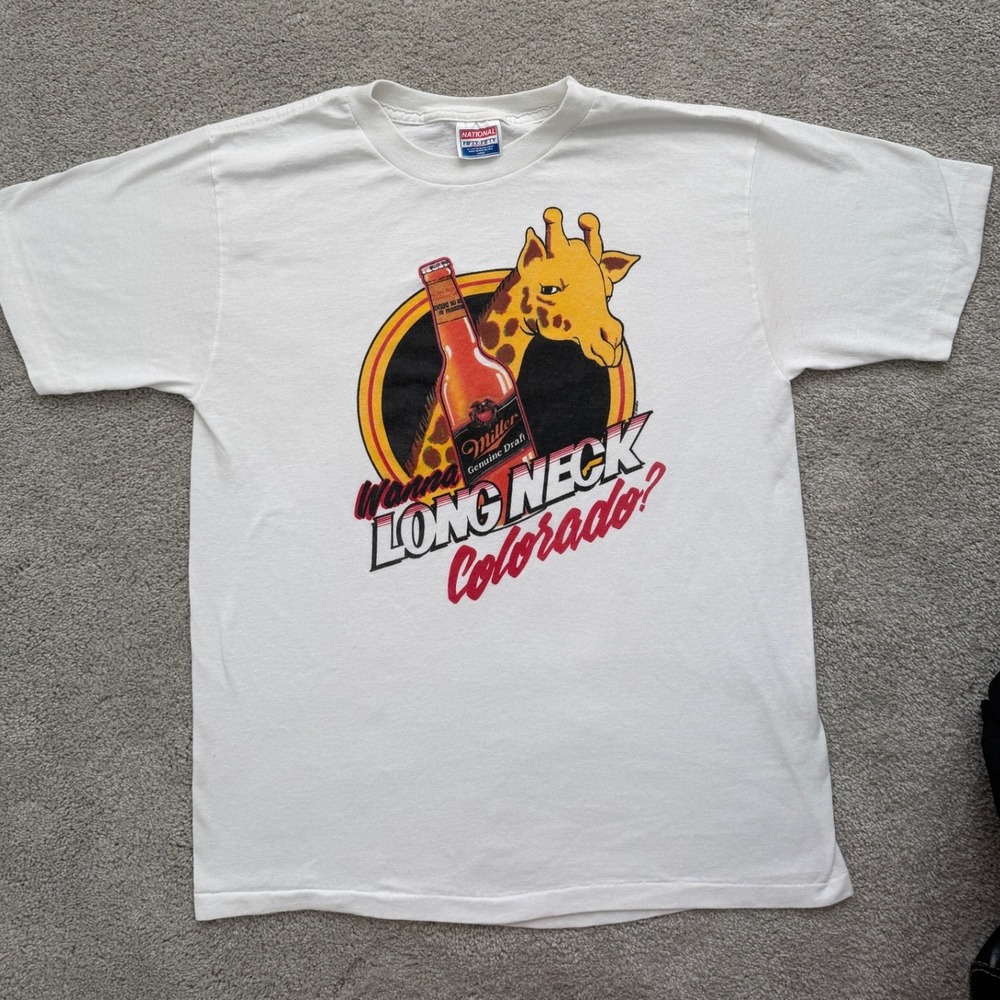 Vintage National Miller Genuine Draft Giraffe Colorado T Shirt Large White USA